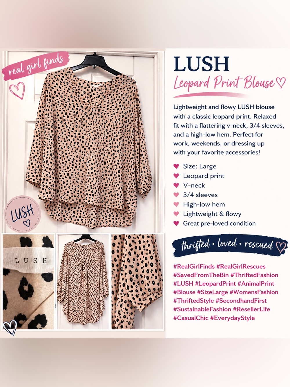 LUSH Leopard Print Blouse - Beige & Black